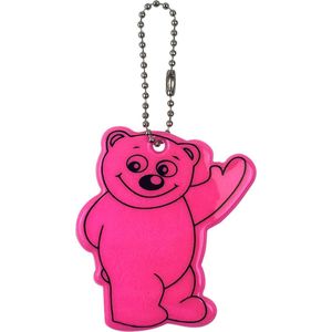 Reflecterende sleutelhanger - 1 stuks - Beer - Roze