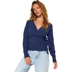Trendyol Indigo Gebreide Trui Met Zachte Textuur En Dubbele Rij Knopen Twoaw24Kz00837