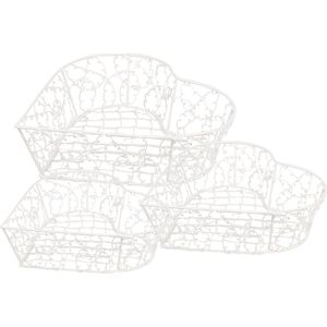 Clayre & Eef Opbergmand Set van 3 25x25x7 / 20x20x6 / 15x15x6 cm Wit Ijzer Hartvormig Keuken Mandjes
