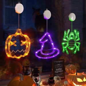 Ibenzoa® Halloween-raamverlichting met oranje pompoen, groene spin en paarse heksenhoed voor sfeervolle decoratie