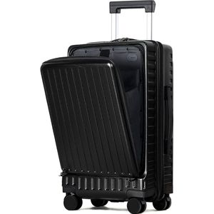 TAN.TOMI Handbagage Koffer met voorvak - Reiskoffer met Wielen - 55cm Handbagage Trolley - 36L - TSA-slot - Voldoet aan Vliegtuig eisen - Zwart