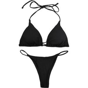 Verstelbare Bikini-set voor Dames met Nekhouder - Tweedelig Badpak (Zwart)