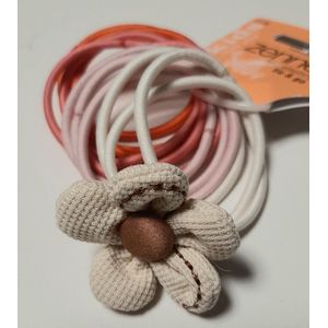 Zenner 12 haarelastiekjes medium metalfree - tie & go - 12 elastiekjes metaalvrij - roze pastel beige - 1 elastiekje met bloem