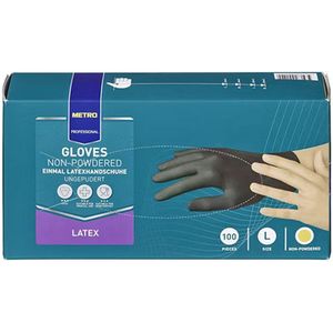 Wegwerp handschoenen, latex, poedervrij, maat L, zwart, 100 stuks