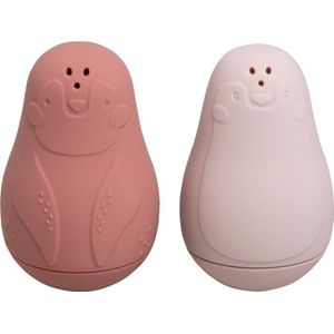 Baby's Only Spuitfiguur pinguïns - Baby badspeelgoed - Stone Red/Oud Roze - Siliconen speelgoed - Baby cadeau