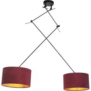 QAZQA blitz - Klassieke Hanglamp met kap - 2 lichts - L 750 mm - Zwart Goud - Woonkamer | Slaapkamer | Keuken