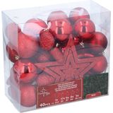 Christmas Gifst Kerstballen Set Rood - 40 Stuks Kunststof Kerstballen - Incl. Piek