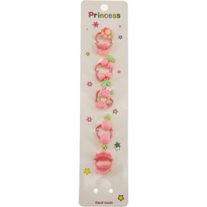 Princess 5x 2 haar elastiekjes op kaart - roze