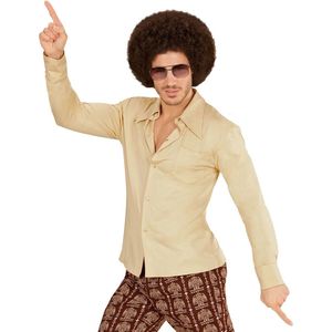 Widmann - Hippie Kostuum - Groovy Garry 70s Heren Shirt, Beige Man - Wit / Beige - XXL - Carnavalskleding - Verkleedkleding