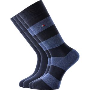 Tommy Hilfiger Rugby Stripe Socks (2-pack) - herensokken katoen gestreept en uni - blauw - Maat: 43-46