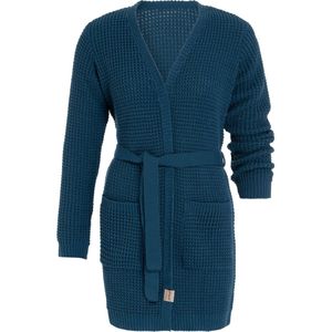 Knit Factory Robin Gebreide Dames Vest - Grof gebreide cardigan - Donkerblauw Damesvest - Middellang vest reikend tot boven de knie - Petrol - 40/42 - Met steekzakken