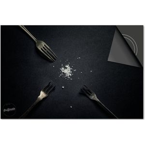 Inductie beschermer 78x52 - afdekplaat inductie mat - Dietrix Kookplaat beschermer - Exclusief - Bestek - Vorken op zwart met zout
