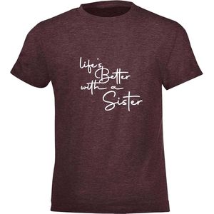 Be Friends T-Shirt - Life's better with a sister - Kinderen - Bordeaux - Maat 2 jaar