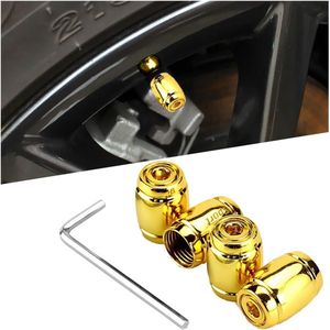 Autoventieldoppen - Set van 5 messing antidiefstal autoventieldoppen, antidiefstal autoventieldoppen, antidiefstal autoventieldoppensleutels (goud)