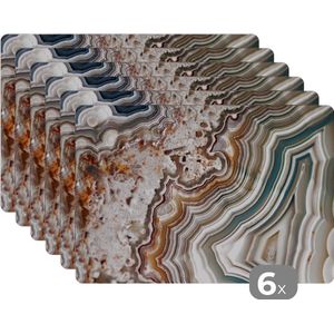 Placemat - Placemats kunststof - 45x30 cm - Edelsteen - Marmer - Natuur - Abstract - 6 stuks - Borden onderleggers antislip - Tafel decoratie - Luxe tafelversiering - Tafelmat vinyl - Bord onderlegger - Tafeldecoratie accessoires