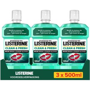 LISTERINE Mondwater Clean & Fresh - mondspoeling - zonder alcohol - 3 x 500 ml