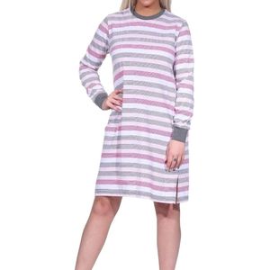 Norman badstof dames nachthemd lange mouw - Waves - Warme winter nachtjapon - 42 - Blauw