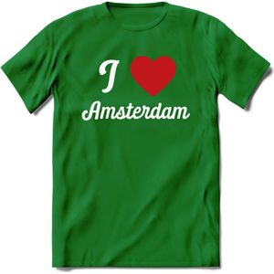 I Love Amsterdam T-Shirt | Souvenirs Holland Kleding | Dames / Heren / Unisex Koningsdag shirt | Grappig Nederland Fiets Land Cadeau | - Donker Groen - XXL