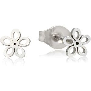 *Zilverkleurige open bloemen oorstekers 6mm - Zilverkleurige oorstekers van open bloemen - Met luxe cadeauverpakking