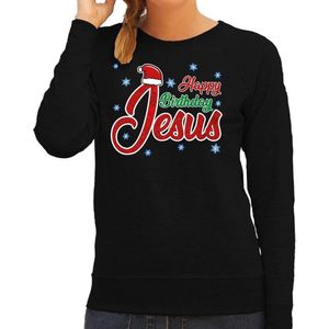 Foute Kersttrui / sweater - Happy Birthday Jesus / Jezus - zwart voor dames - kerstkleding / kerst outfit S