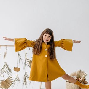 Meisjes Jas - Okergeel - Handmade - 100 % Katoen - Kinderkleding - Elegante Winterjas - De Linde Kids - 3-4 jaar - Meisjeskleding - Kids