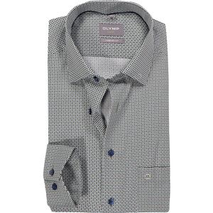 OLYMP Luxor comfort fit overhemd - dobby - groen met blauw en wit dessin - Strijkvrij - Boordmaat: 48