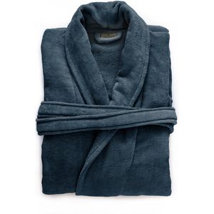 LINNICK Pure Badjas Velours - 100% Katoen - Ocean Blue - Maat XL - Badjas Dames - Badjas Heren