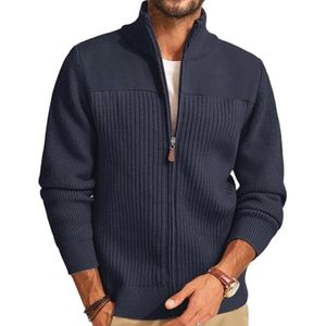 Heren gebreid vest met volledige rits en opstaande kraag - geribbeld wintervest