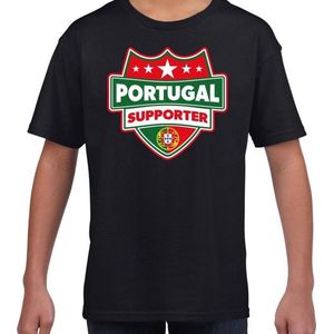 Portugal supporter schild t-shirt zwart voor kinderen - Portugal landen shirt / kleding - EK / WK / Olympische spelen outfit 158/164