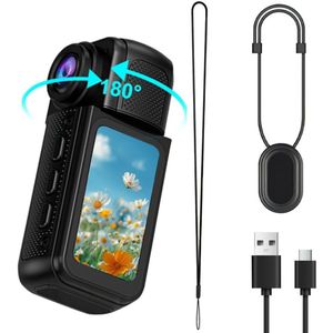 Bodycam - Action Cam - Bewegingsdetectie - 180º Draaibare Lens - Bodycam Politie - Spycam - Full HD - Zwart
