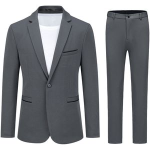 Allthemen Heren Tweedelig Pak - Aansluitend en Enkele Knoop Pak - XS