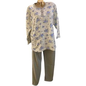 Dames pyjamaset flanel met bloemenprint XL (40-42) grijs/blauw