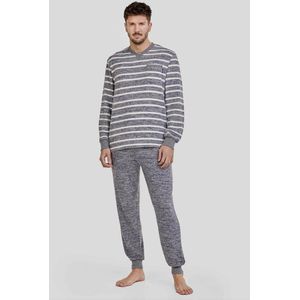 LOHE - Herenpyjama – Lange Mouwen – Blauwgrijs Gestreept – Zachte & Rekbare Stof - L