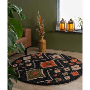 Rond hoogpolig vloerkleed bohemian Artisan - antraciet/multi 120 cm rond