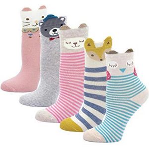 Kleurrijke Meisjes Sokken van Katoen - Dieren Motieven voor Kinderen van 2-11 Jaar - 5 Paar