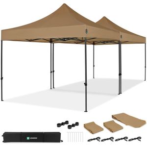 VONROC Easy-Up Partytent – 6x3 m – Premium easy-up Partytent - Set incl. 2x Tent en 1x Koppel-systeem - Modulair Ontwerp – Opvouwbaar – Waterdicht – Stalen Frame - 50+ UV Bescherming - Incl. Opbergtassen – Beige