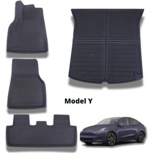 Vloermattenset 4-delig Tesla Model Y 2024 – Waterdicht, Anti-Slip | XPE-materiaal | Geschikt voor 5 zitplaatsen