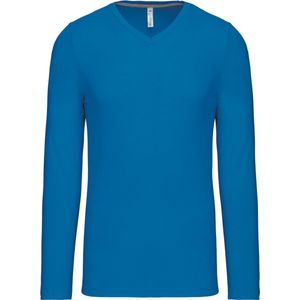 Kariban Herenshirt met lange mouwen en V-hals Tropical Blue - S