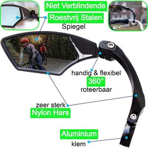 Life-X Niet Verblindende Fietsspiegel – Ebike – 360° Verstelbaar – Links