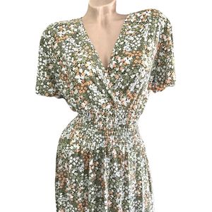 Lange Dames Jurk - Bloemenprint - Groen - Maat One size (806)