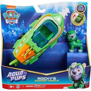 PAW Patrol Aqua Pups - Transformerend Zaagvis-voertuig met Rocky-Speelfiguur