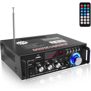 Mini-versterker - HiFi-versterker - Bluetooth 5.0-stereo - 12V/240V - 600W - Dual Channel - LCD-scherm - Draagbare FM-radio met Hoge Resolutie - SD/USB-kaartingang - voor Gebruik Thuis of in de Auto