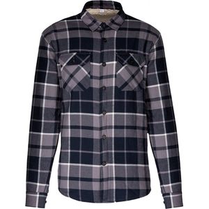 Overhemd Heren S Kariban Lange mouw Storm Grey / Navy checked 100% Katoen