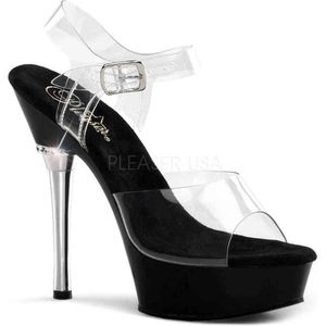 Pleaser - ALLURE-608 Sandaal met enkelband - US 5 - 35 Shoes - Zwart/Transparant