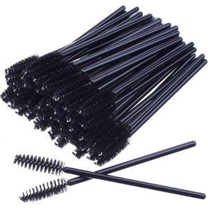 50 stuks wegwerp wimperborstels, mascara, toverstaf, wimper-wenkbrauwapplicator, cosmetische make-upkwastentoolkits (zwart-roze)