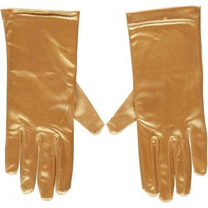 Gouden verkleed handschoenen kort satijn 20 cm - Carnaval - Party/feest handschoenen
