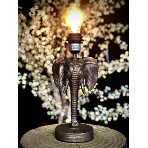 Lamp Metal Elephant Gold 32 cm hoog - tafellamp - lamp industrieel - landelijk - industriestijl - kunsthars lamp - verlichting voor binnen - verlichting voor uw interieur - goud - interieurdecoratie - woonaccessoire - cadeau - geschenk - gift