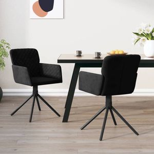 The Living Store Draaibare Eetkamerstoelen - Fluweel - 51.5 x 59 x 83.5 cm - Zwart