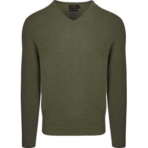 Steppin' Out Pullover V-hals Merinowol Olijfgroen - Maat L - Heren - Pullovers