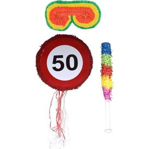 Funny Fashion - Verjaardag Pinata 50 jaar van 50 x 50 cm set met stok en masker